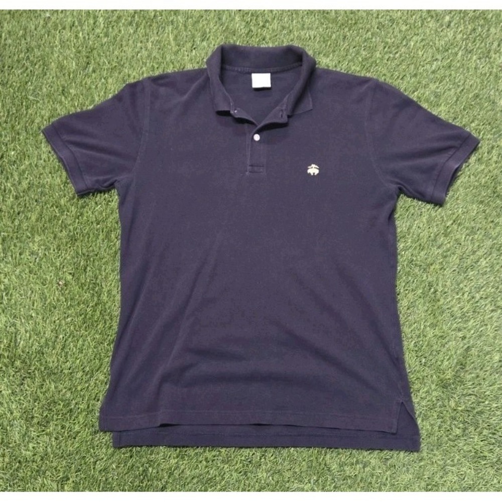 Men's Brooks Brothers Navy Blue Gold Logo Slim Fit Polo Shirt Size Large - Picture 2 of 7